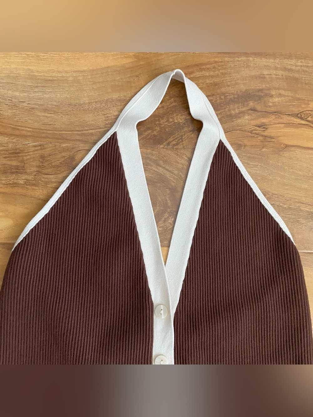Abercrombie & Fitch Brown Ribbed Knit Sweater Vest Halter Button Down Cream Y2K - Picture 9 of 12